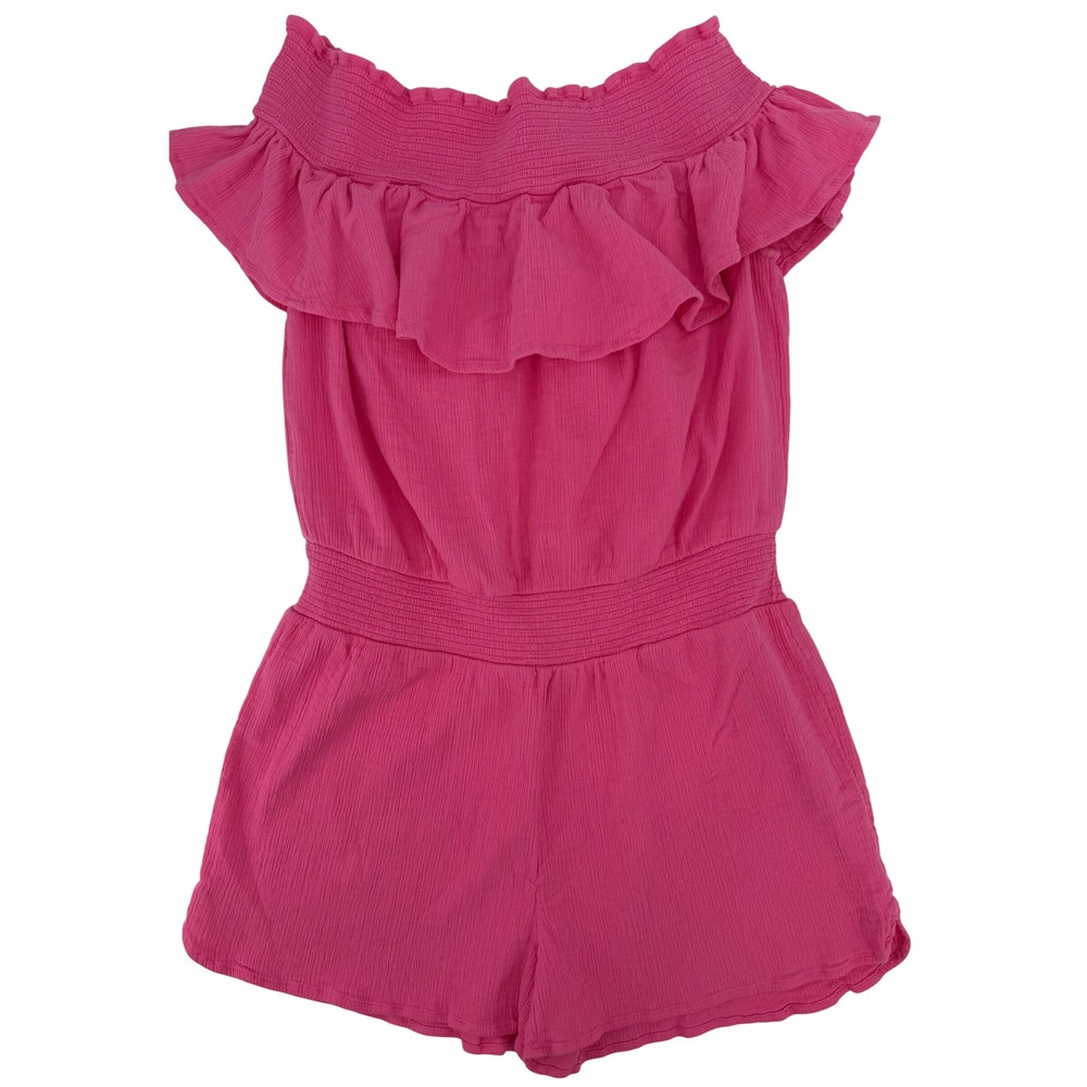Vineyard Vines Pink Gauze Off the Shoulder Ruffle Smocked Romper Womens Large
